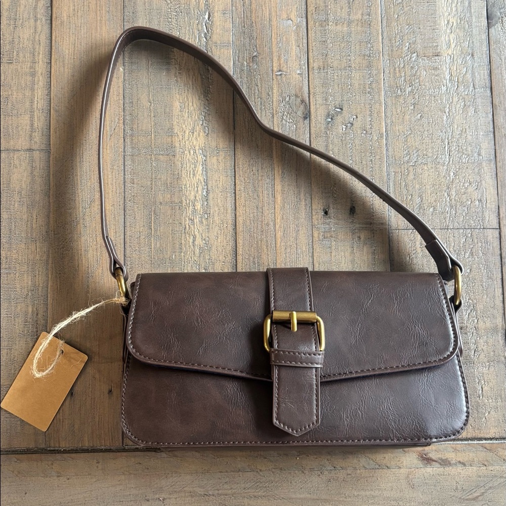 Brown buckle shoulder bag